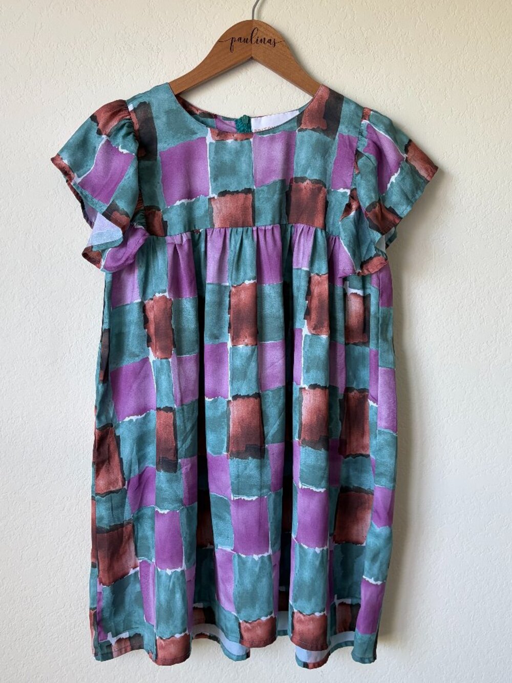 Briton Court Girls Dress Size 8 Abstract Watercolor Print Flutter Sleeve Party